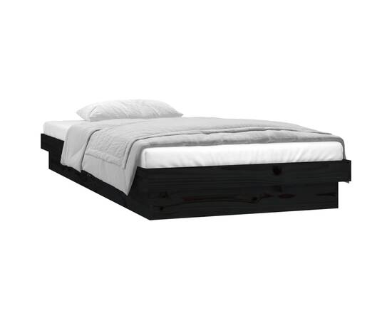 Cadru de pat led, negru, 100x200 cm, lemn masiv de pin, 2 image