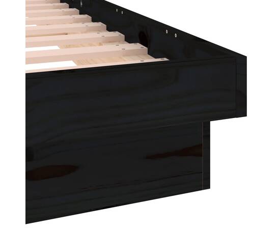 Cadru de pat led, negru, 100x200 cm, lemn masiv de pin, 9 image