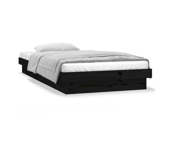Cadru de pat led, negru, 100x200 cm, lemn masiv de pin, 6 image