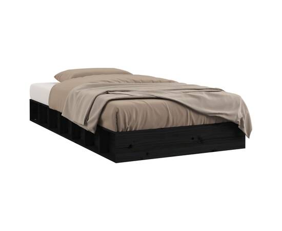 Cadru de pat mic single 2ft6, negru, 75x190 cm, lemn masiv, 2 image