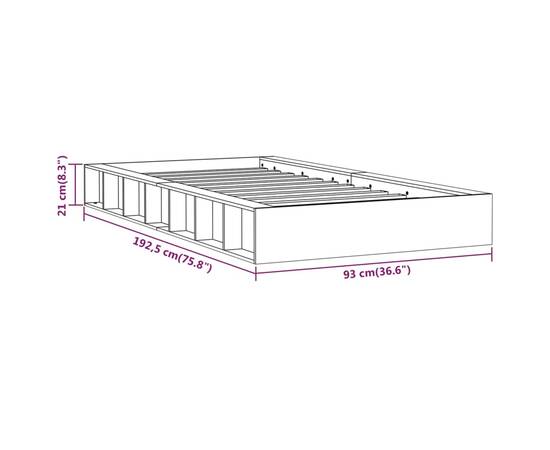 Cadru de pat mic single 2ft6, negru, 75x190 cm, lemn masiv, 8 image