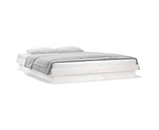 Cadru de pat small double 4ft cu led, alb 120x190 cm lemn masiv, 6 image