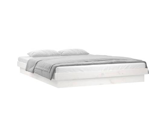 Cadru de pat small double 4ft cu led, alb 120x190 cm lemn masiv, 2 image