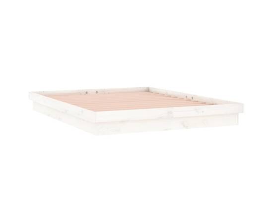 Cadru de pat small double 4ft cu led, alb 120x190 cm lemn masiv, 3 image
