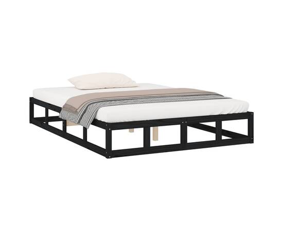 Cadru de pat king size 5ft, negru, 150x200 cm, lemn masiv, 3 image