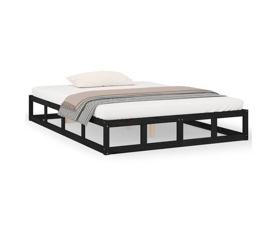 Cadru de pat king size 5ft, negru, 150x200 cm, lemn masiv, 2 image