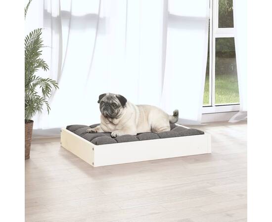 Pat pentru câini, alb, 61,5x49x9 cm, lemn masiv de pin, 5 image