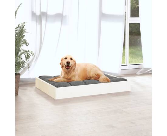 Pat pentru câini, alb, 71,5x54x9 cm, lemn masiv de pin, 5 image