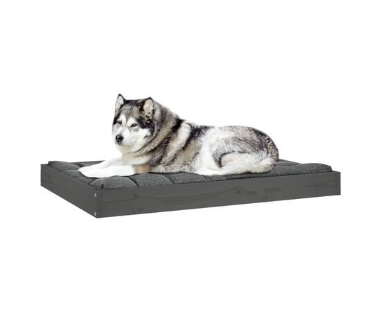 Pat pentru câini, gri, 101,5x74x9 cm, lemn masiv de pin, 6 image