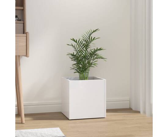 Jardinieră cutie, alb extralucios, 40x40x40 cm, lemn compozit
