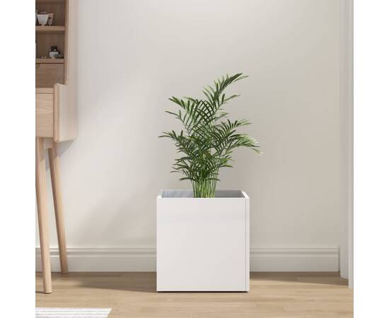 Jardinieră cutie, alb extralucios, 40x40x40 cm, lemn compozit, 3 image