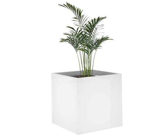 Jardinieră cutie, alb extralucios, 40x40x40 cm, lemn compozit, 4 image