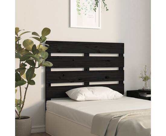 Tăblie de pat, negru, 100x3x80 cm, lemn masiv de pin, 4 image