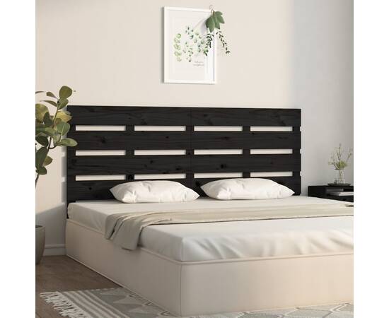 Tăblie de pat, negru, 135x3x80 cm, lemn masiv de pin, 4 image