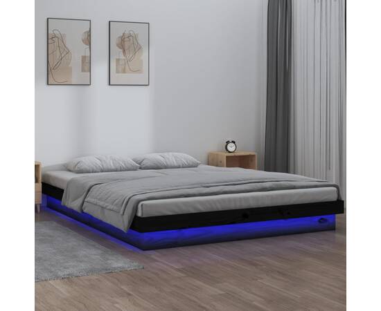 Cadru de pat king size 5ft cu led,negru, 150x200 cm, lemn masiv