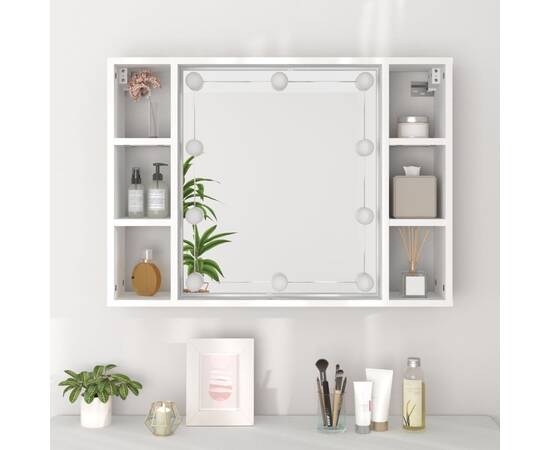 Dulap cu oglindă și led, alb, 76x15x55 cm, 5 image