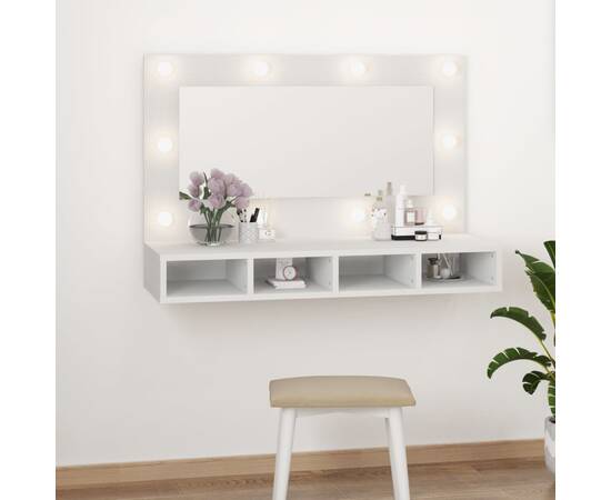 Dulap cu oglindă și led, alb, 90x31,5x62 cm