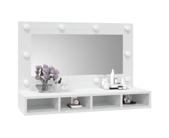 Dulap cu oglindă și led, alb, 90x31,5x62 cm, 10 image