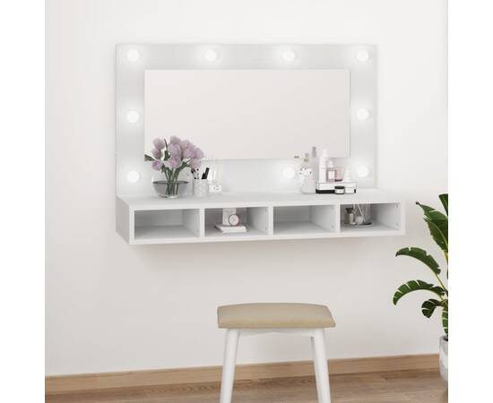 Dulap cu oglindă și led, alb, 90x31,5x62 cm, 11 image