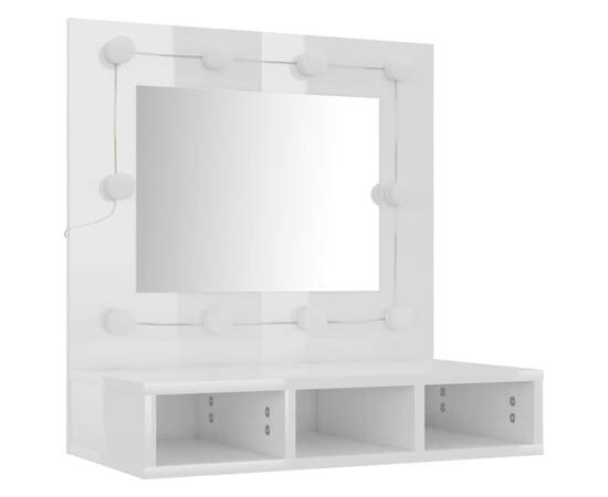 Dulap cu oglindă și led, alb extralucios, 60x31,5x62 cm, 4 image