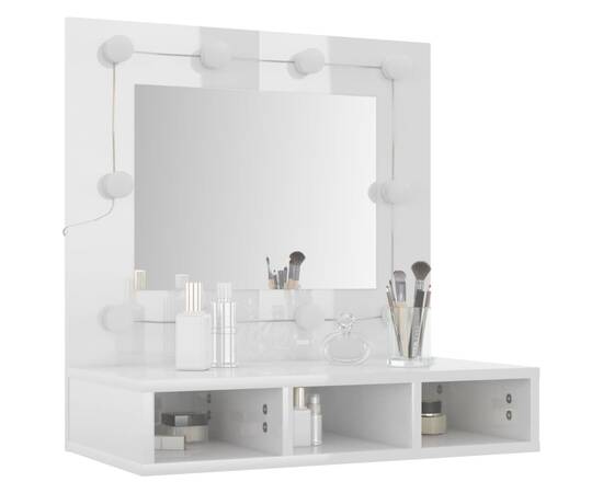 Dulap cu oglindă și led, alb extralucios, 60x31,5x62 cm, 11 image