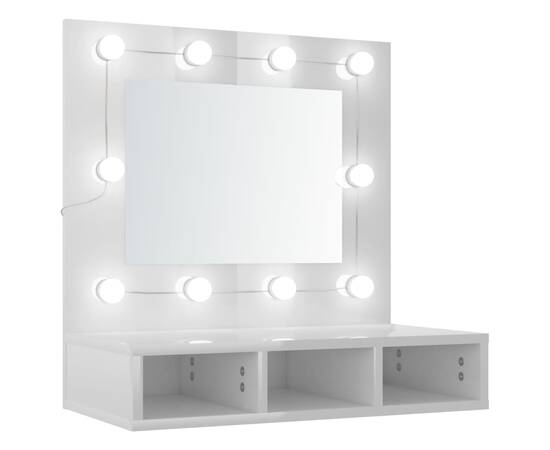 Dulap cu oglindă și led, alb extralucios, 60x31,5x62 cm, 2 image