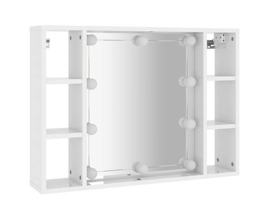 Dulap cu oglindă și led, alb extralucios, 76x15x55 cm, 3 image