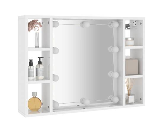 Dulap cu oglindă și led, alb extralucios, 76x15x55 cm, 6 image