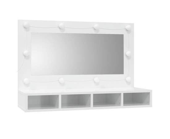 Dulap cu oglindă și led, alb extralucios, 90x31,5x62 cm, 3 image