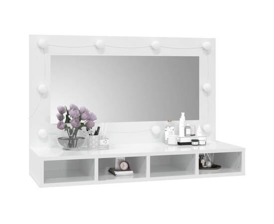 Dulap cu oglindă și led, alb extralucios, 90x31,5x62 cm, 10 image