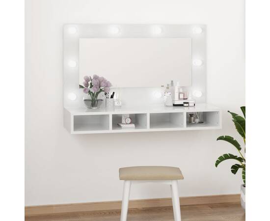 Dulap cu oglindă și led, alb extralucios, 90x31,5x62 cm, 11 image
