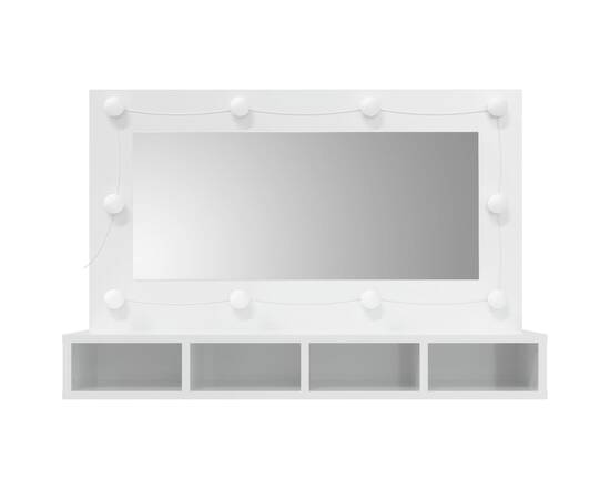 Dulap cu oglindă și led, alb extralucios, 90x31,5x62 cm, 4 image
