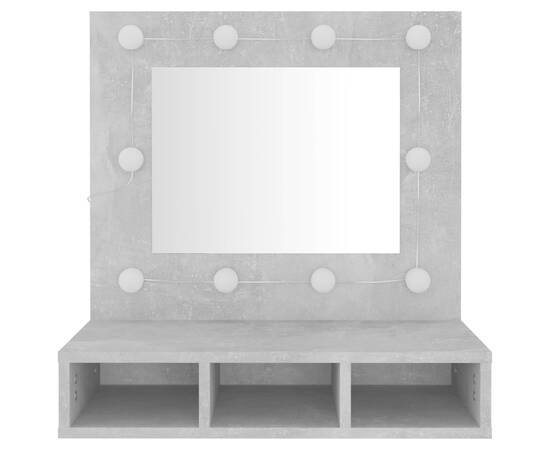 Dulap cu oglindă și led, gri beton, 60x31,5x62 cm, 5 image