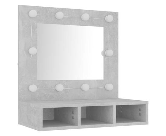 Dulap cu oglindă și led, gri beton, 60x31,5x62 cm, 4 image