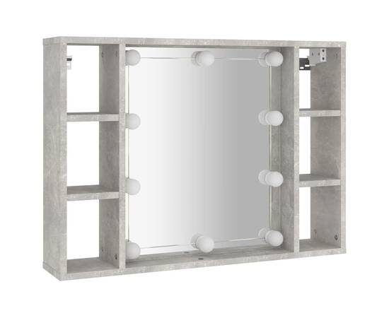 Dulap cu oglindă și led, gri beton, 76x15x55 cm, 3 image