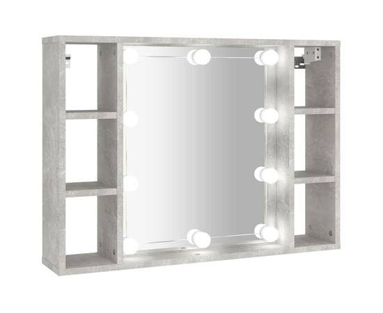 Dulap cu oglindă și led, gri beton, 76x15x55 cm, 2 image