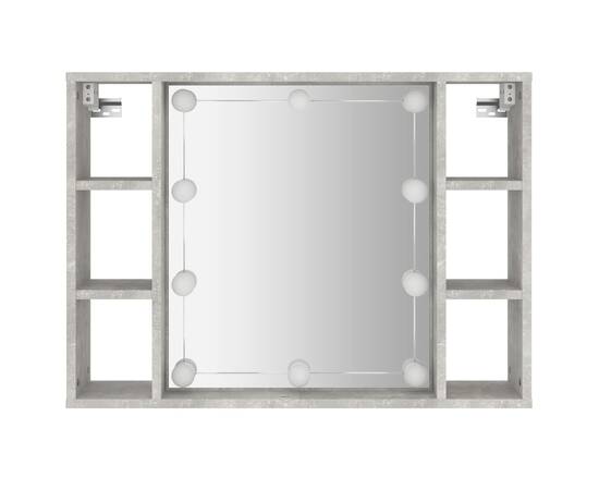 Dulap cu oglindă și led, gri beton, 76x15x55 cm, 7 image