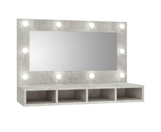 Dulap cu oglindă și led, gri beton, 90x31,5x62 cm