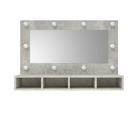 Dulap cu oglindă și led, gri beton, 90x31,5x62 cm, 4 image
