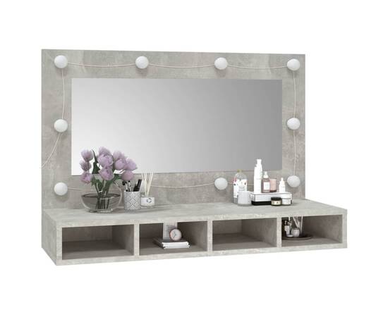 Dulap cu oglindă și led, gri beton, 90x31,5x62 cm, 10 image