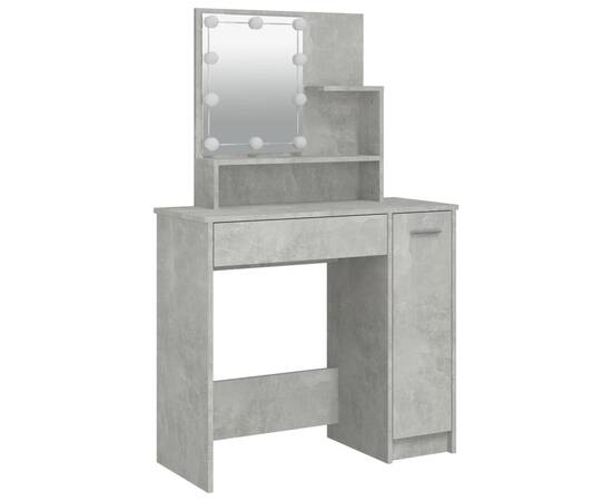 Masă de toaletă cu led, gri beton, 86,5x35x141 cm, 3 image