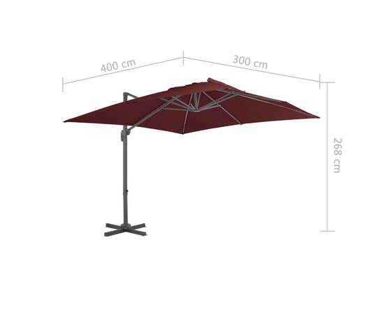 Umbrelă în consolă cu stâlp de aluminiu, roșu bordo, 400x300 cm, 8 image