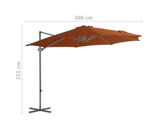 Umbrelă în consolă cu stâlp din oțel, cărămiziu, 300 cm, 9 image