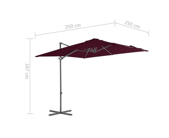 Umbrelă în consolă cu stâlp din oțel, roșu bordo, 250x250 cm, 9 image