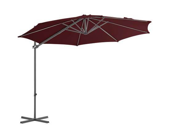 Umbrelă în consolă cu stâlp din oțel, roșu bordo, 300 cm, 3 image