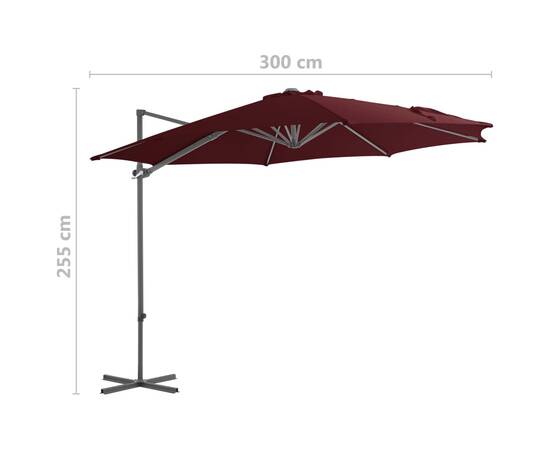 Umbrelă în consolă cu stâlp din oțel, roșu bordo, 300 cm, 9 image