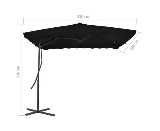 Umbrelă de exterior cu stâlp din oțel, negru, 250x250x230 cm, 6 image