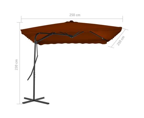 Umbrelă de exterior cu stâlp din oțel, teracota, 250x250x230 cm, 6 image