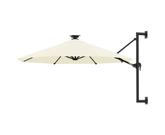 Umbrelă soare montaj pe perete led stâlp metal nisipiu 300 cm