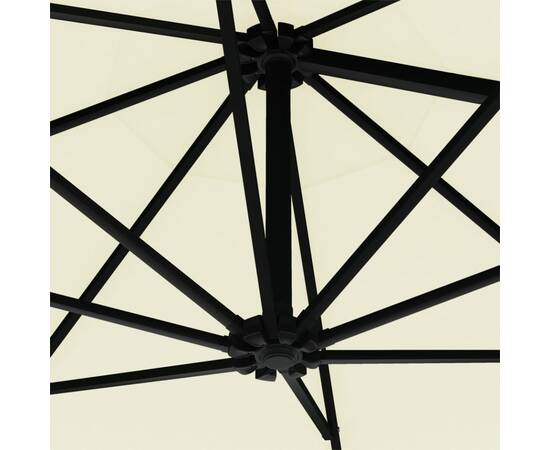 Umbrelă soare montaj pe perete led stâlp metal nisipiu 300 cm, 8 image